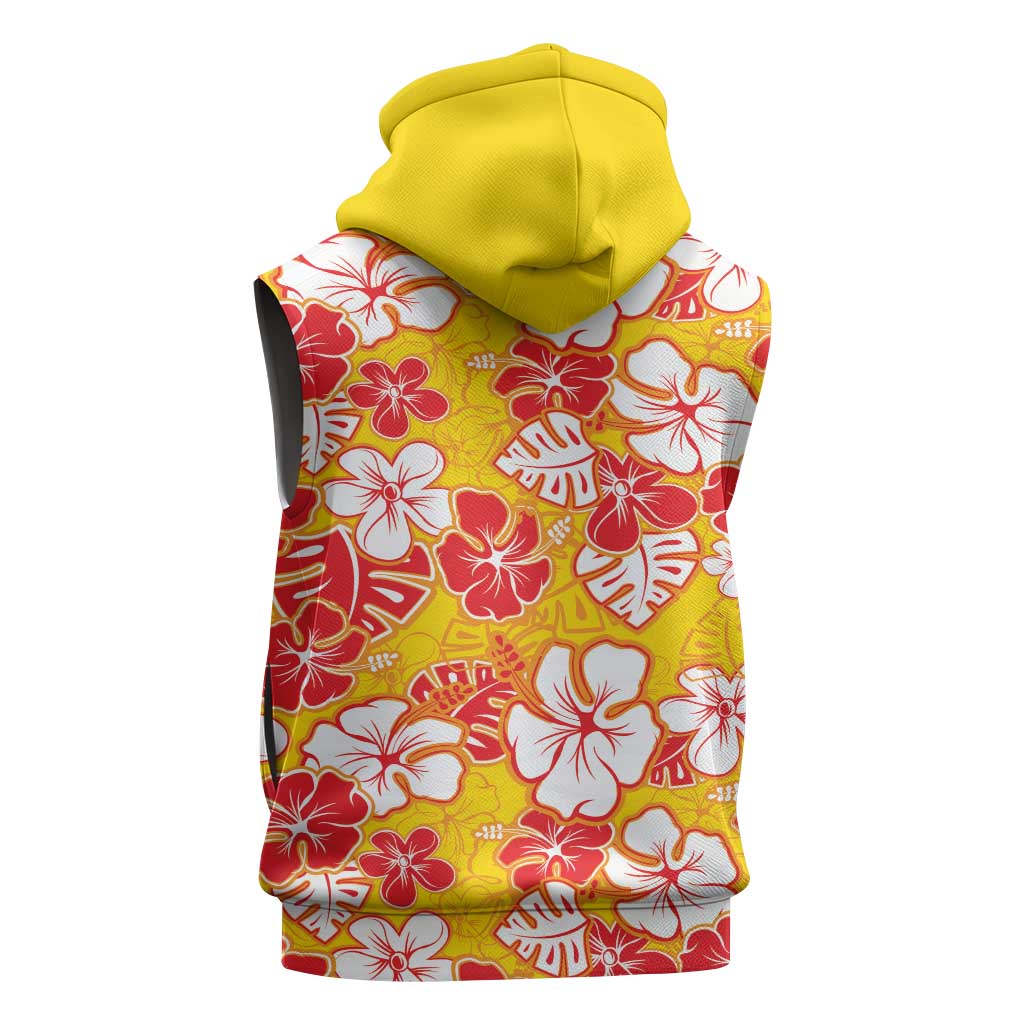 Yellow Hawaii Hibiscus Sleeveless Hoodie Tropical Flowers Seamless Pattern LT14 - Polynesian Pride