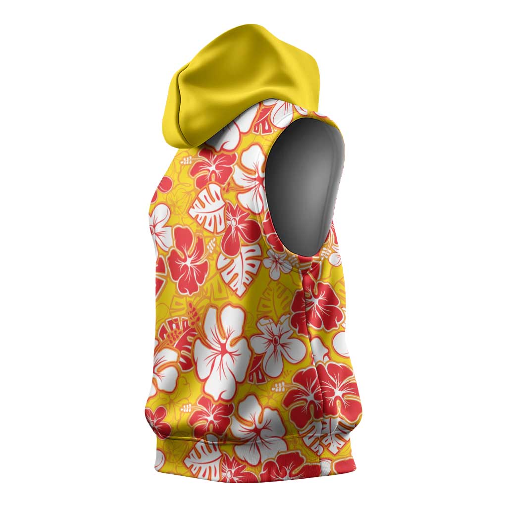 Yellow Hawaii Hibiscus Sleeveless Hoodie Tropical Flowers Seamless Pattern LT14 - Polynesian Pride
