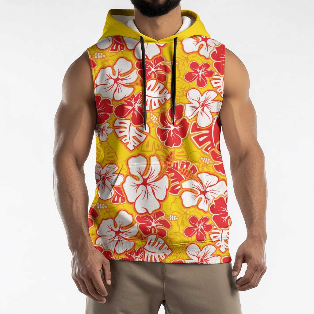 Yellow Hawaii Hibiscus Sleeveless Hoodie Tropical Flowers Seamless Pattern LT14 - Polynesian Pride
