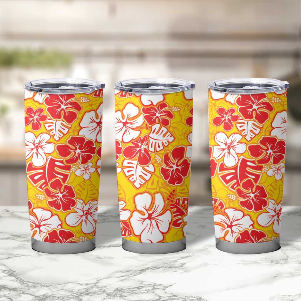 Yellow Hawaii Hibiscus Tumbler Cup Tropical Flowers Seamless Pattern LT14 - Polynesian Pride