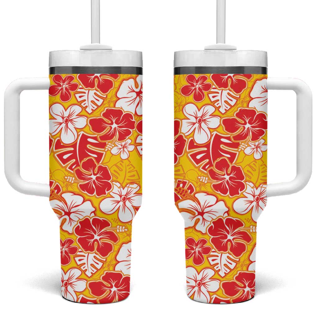 Yellow Hawaii Hibiscus Tumbler With Handle Tropical Flowers Seamless Pattern LT14 One Size: 40 oz Yellow - Polynesian Pride