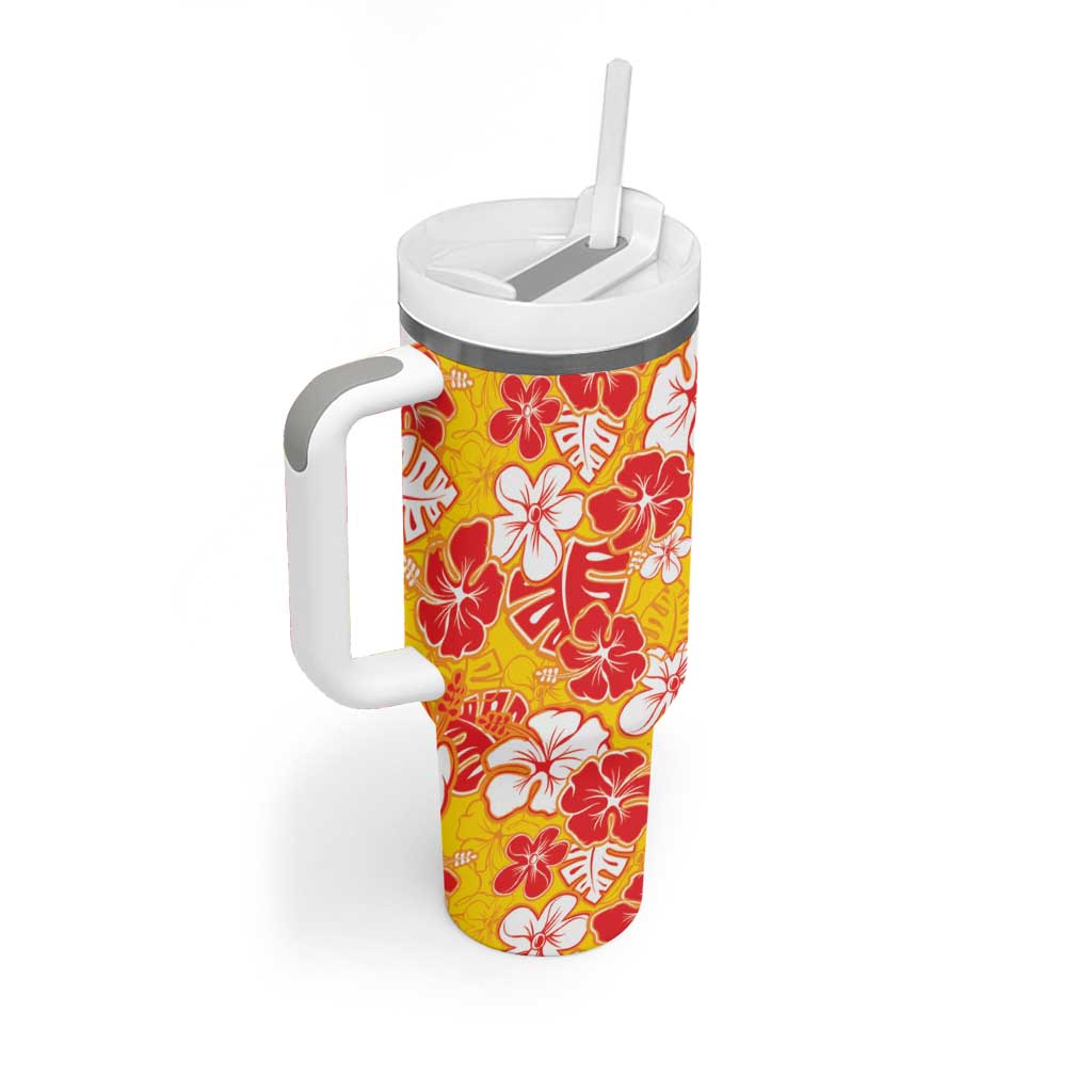 Yellow Hawaii Hibiscus Tumbler With Handle Tropical Flowers Seamless Pattern LT14 - Polynesian Pride
