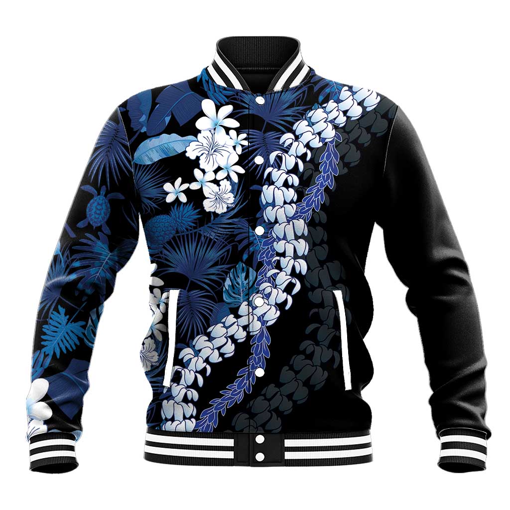 Polu Aloha Hawaii Lei Baseball Jacket Tropical Flowers Elegant Vibe LT14 Unisex Blue - Polynesian Pride