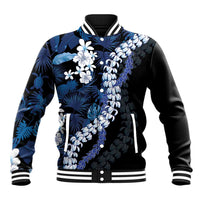 Polu Aloha Hawaii Lei Baseball Jacket Tropical Flowers Elegant Vibe LT14 Unisex Blue - Polynesian Pride
