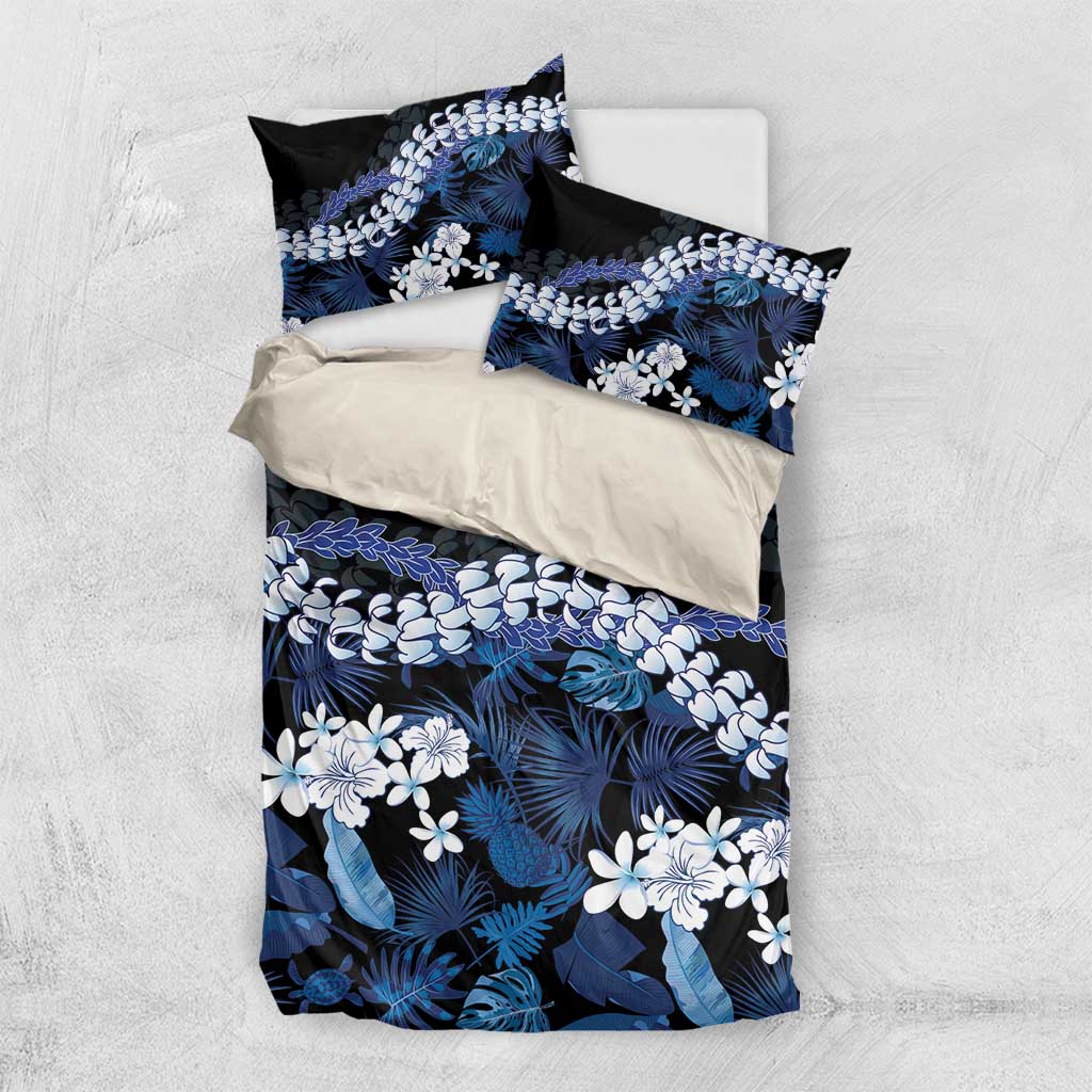 Polu Aloha Hawaii Lei Bedding Set Tropical Flowers Elegant Vibe LT14 US Twin 172cm x 218cm Blue - Polynesian Pride