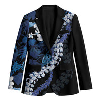 Polu Aloha Hawaii Lei Blazer Tropical Flowers Elegant Vibe LT14 Unisex Blue - Polynesian Pride