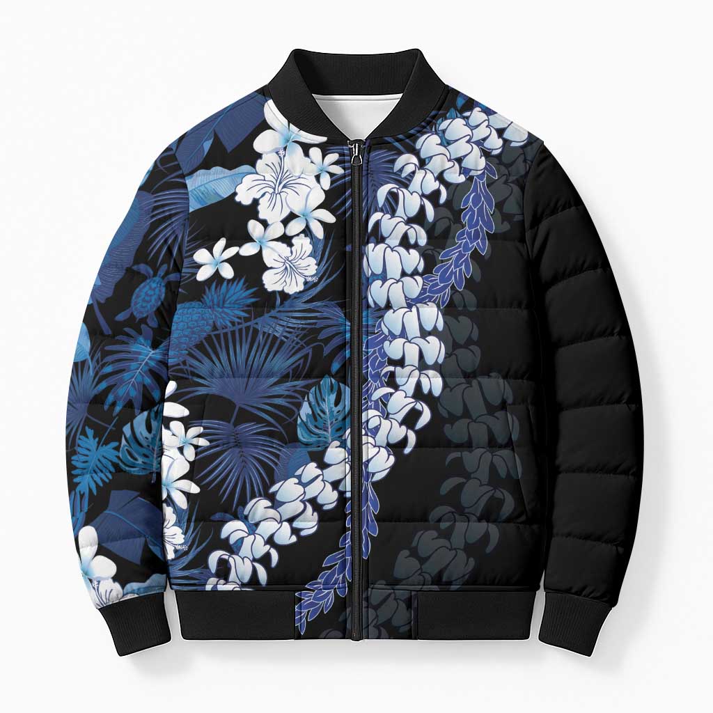 Polu Aloha Hawaii Lei Bomber Puffer Jacket Tropical Flowers Elegant Vibe LT14 Unisex Blue - Polynesian Pride