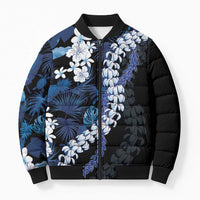 Polu Aloha Hawaii Lei Bomber Puffer Jacket Tropical Flowers Elegant Vibe LT14 Unisex Blue - Polynesian Pride
