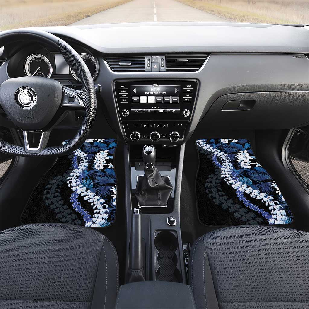 Polu Aloha Hawaii Lei Car Mats Tropical Flowers Elegant Vibe LT14 Set 2pcs - Front Blue - Polynesian Pride