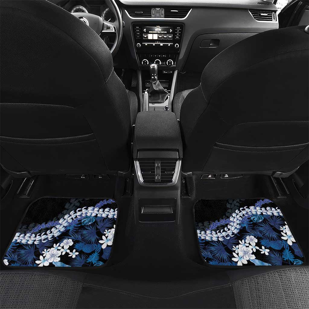 Polu Aloha Hawaii Lei Car Mats Tropical Flowers Elegant Vibe LT14 Set 2pcs - Back Blue - Polynesian Pride