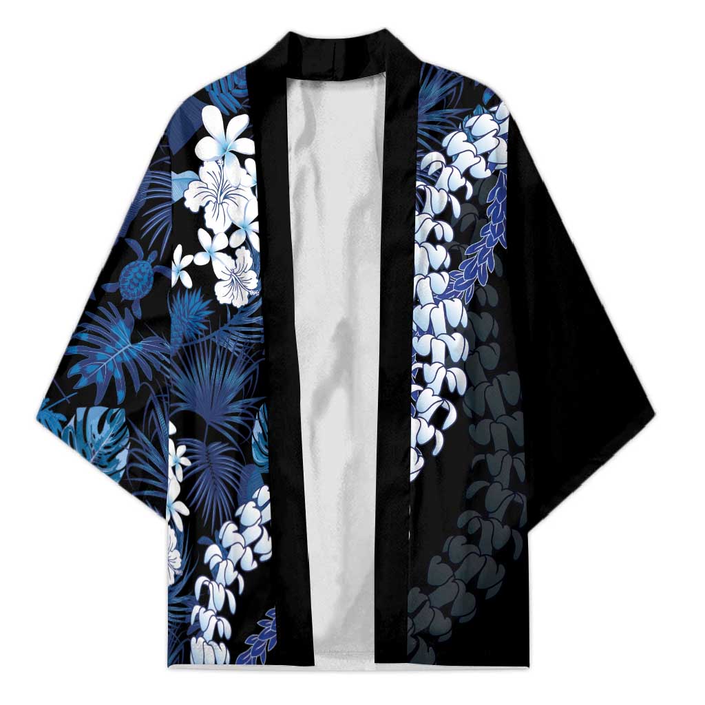 Polu Aloha Hawaii Lei Kimono Tropical Flowers Elegant Vibe LT14 Unisex Blue - Polynesian Pride