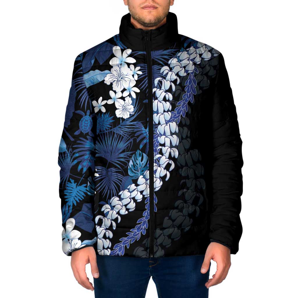 Polu Aloha Hawaii Lei Padded Jacket Tropical Flowers Elegant Vibe LT14 Men Blue - Polynesian Pride