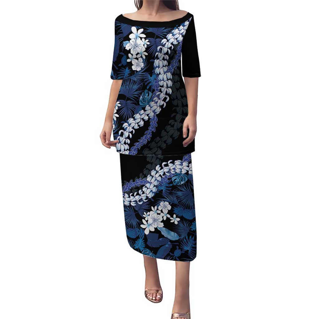 Polu Aloha Hawaii Lei Puletasi Tropical Flowers Elegant Vibe LT14 Long Dress Blue - Polynesian Pride