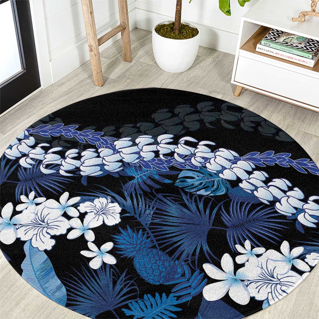 Polu Aloha Hawaii Lei Round Carpet Tropical Flowers Elegant Vibe LT14 Blue - Polynesian Pride