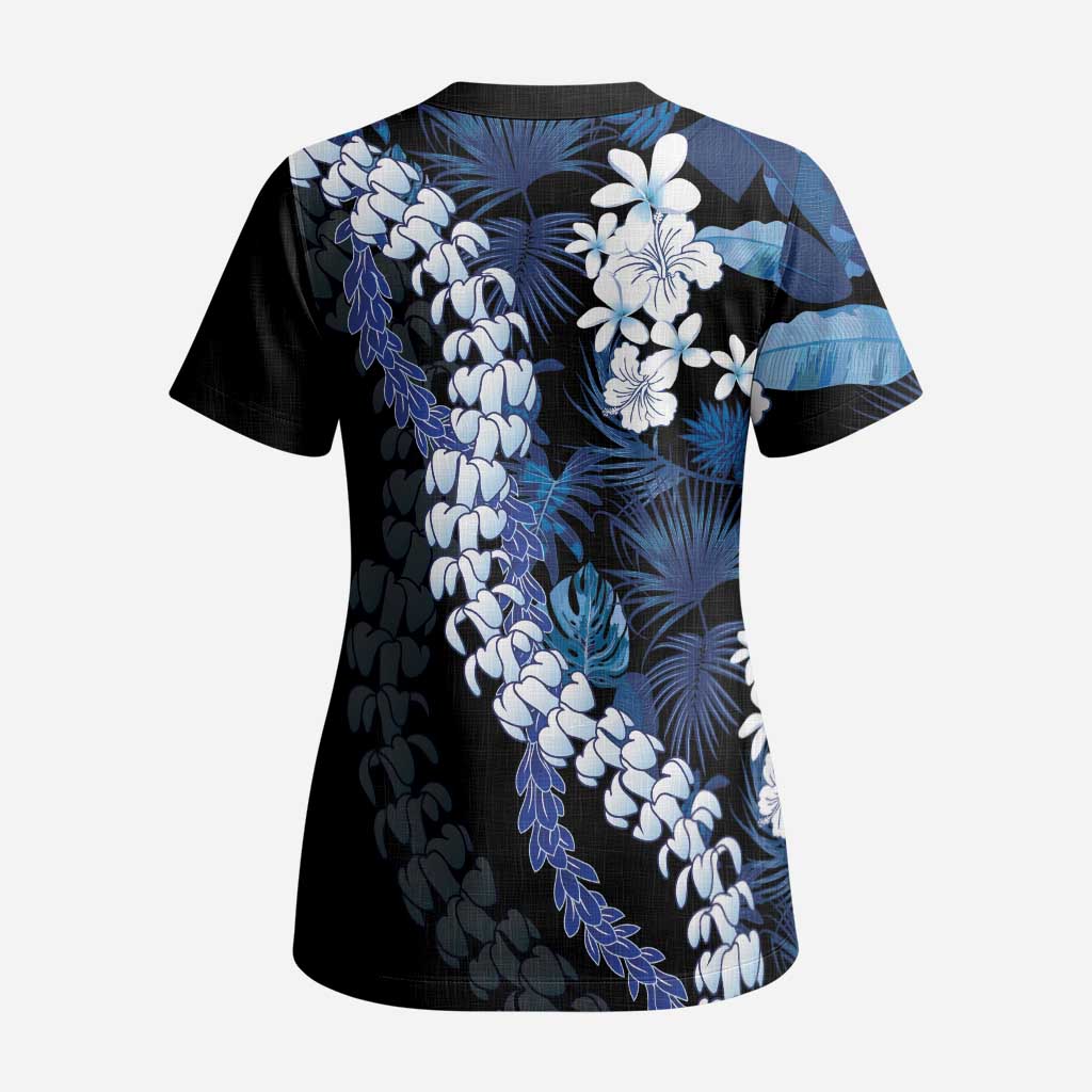 Polu Aloha Hawaii Lei Scrub Top Tropical Flowers Elegant Vibe LT14 - Polynesian Pride