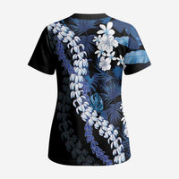 Polu Aloha Hawaii Lei Scrub Top Tropical Flowers Elegant Vibe LT14 - Polynesian Pride