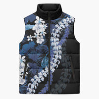 Polu Aloha Hawaii Lei Sleeveless Puffer Jacket Tropical Flowers Elegant Vibe LT14 Unisex Blue - Polynesian Pride