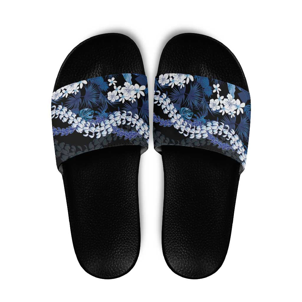 Polu Aloha Hawaii Lei Slide Sandals Tropical Flowers Elegant Vibe LT14 Blue - Polynesian Pride