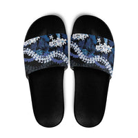 Polu Aloha Hawaii Lei Slide Sandals Tropical Flowers Elegant Vibe LT14 Blue - Polynesian Pride