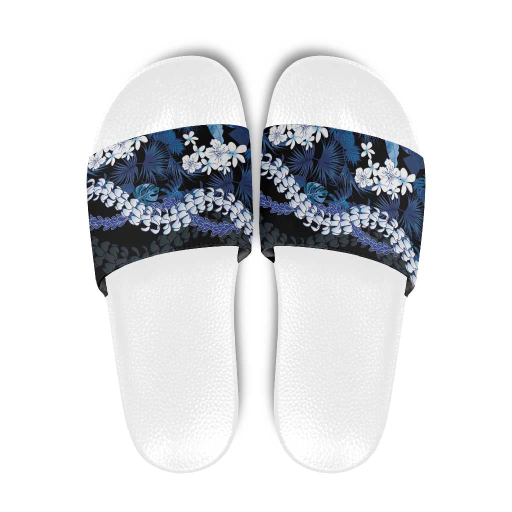 Polu Aloha Hawaii Lei Slide Sandals Tropical Flowers Elegant Vibe LT14 Blue - Polynesian Pride