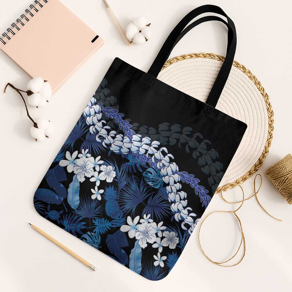 Polu Aloha Hawaii Lei Tote Bag Tropical Flowers Elegant Vibe LT14 Black Strap One Size Blue - Polynesian Pride