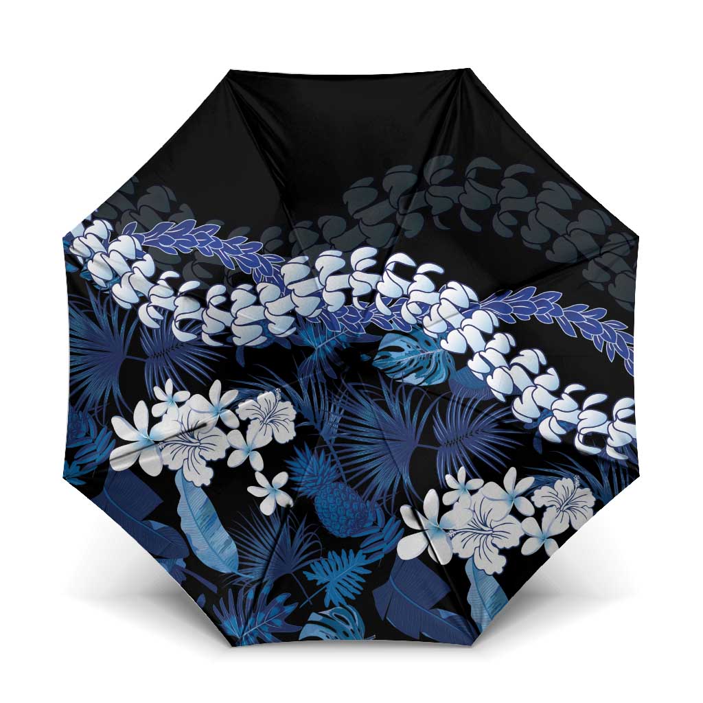 Polu Aloha Hawaii Lei Umbrella Tropical Flowers Elegant Vibe LT14 One Size Folded 11.42 inch Opened Diameter 37.4 inch Blue - Polynesian Pride