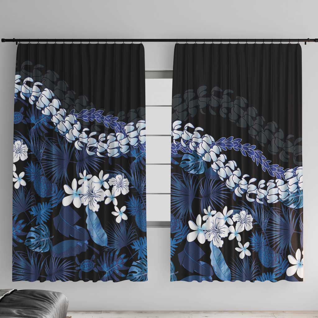 Polu Aloha Hawaii Lei Window Curtain Tropical Flowers Elegant Vibe LT14 With Hooks Blue - Polynesian Pride