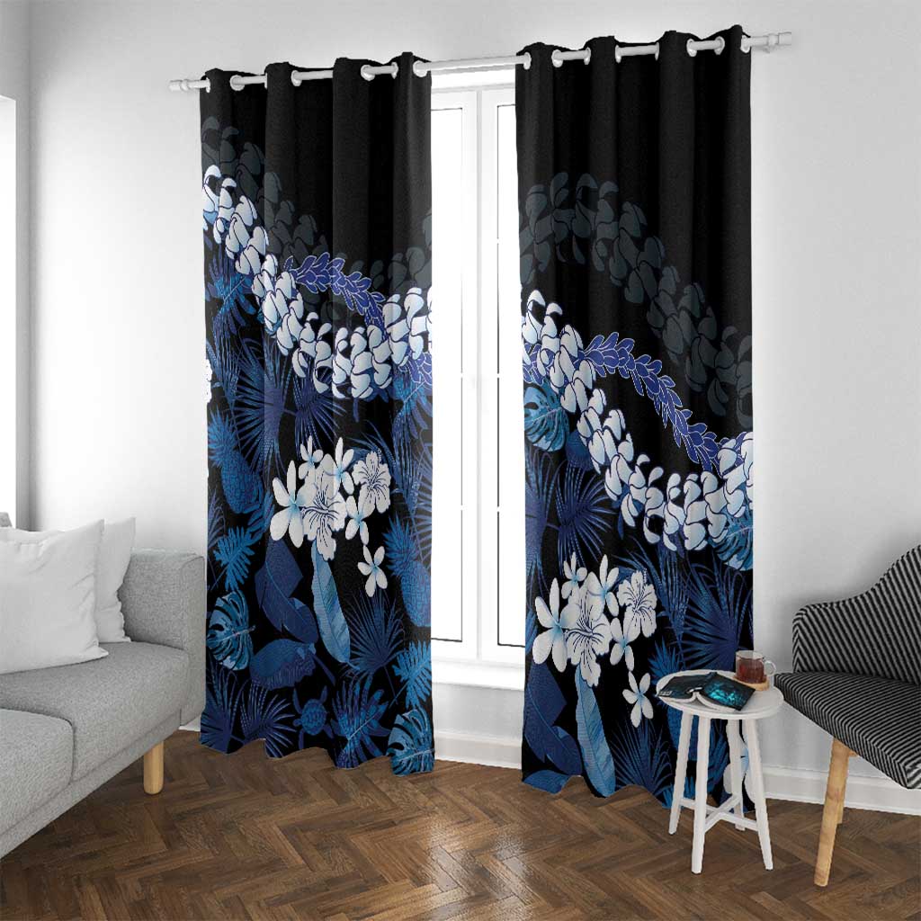 Polu Aloha Hawaii Lei Window Curtain Tropical Flowers Elegant Vibe LT14 With Grommets Blue - Polynesian Pride