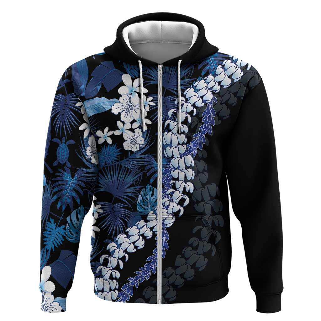 Polu Aloha Hawaii Lei Zip Hoodie Tropical Flowers Elegant Vibe LT14 Zip Hoodie Blue - Polynesian Pride