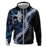 Polu Aloha Hawaii Lei Zip Hoodie Tropical Flowers Elegant Vibe LT14 Zip Hoodie Blue - Polynesian Pride