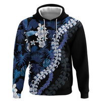 Polu Aloha Hawaii Lei Zip Hoodie Tropical Flowers Elegant Vibe LT14 Pullover Hoodie Blue - Polynesian Pride