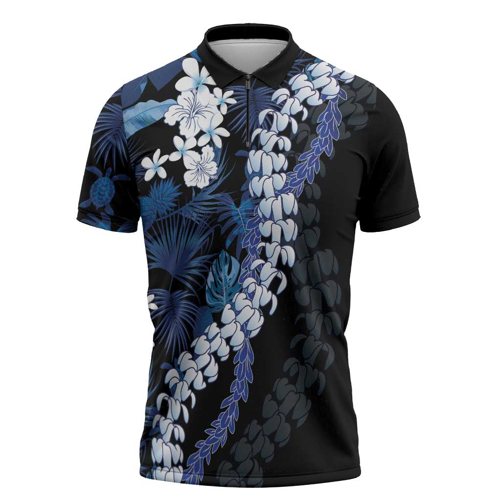 Polu Aloha Hawaii Lei Zipper Polo Shirt Tropical Flowers Elegant Vibe LT14 Blue - Polynesian Pride