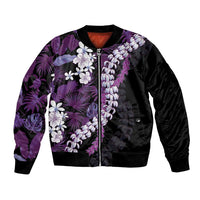 Poni Aloha Hawaii Lei Bomber Jacket Tropical Flowers Elegant Vibe LT14 Unisex Purple - Polynesian Pride
