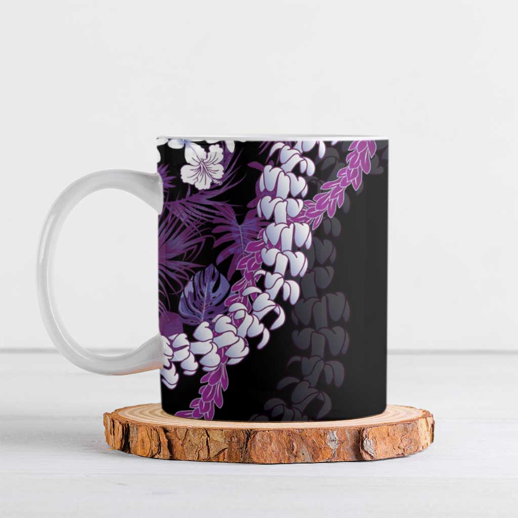 Poni Aloha Hawaii Lei Ceramic Mug Tropical Flowers Elegant Vibe LT14 Purple - Polynesian Pride