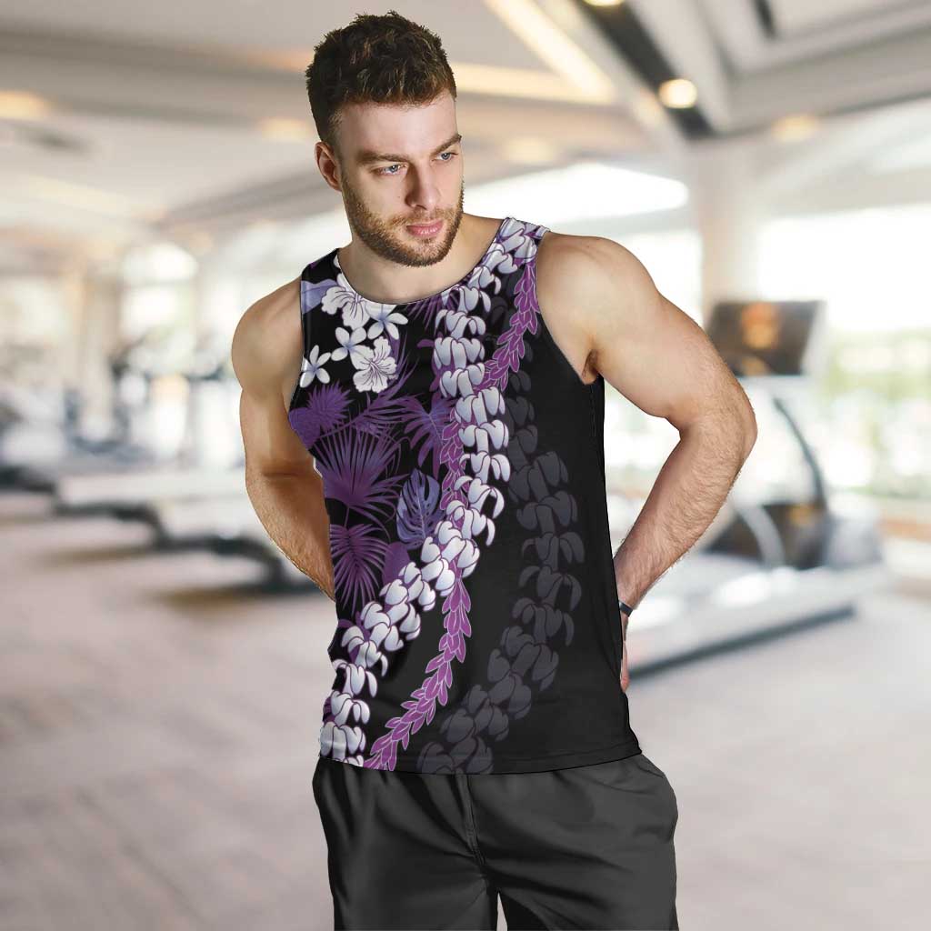 Poni Aloha Hawaii Lei Men Tank Top Tropical Flowers Elegant Vibe LT14 Purple - Polynesian Pride