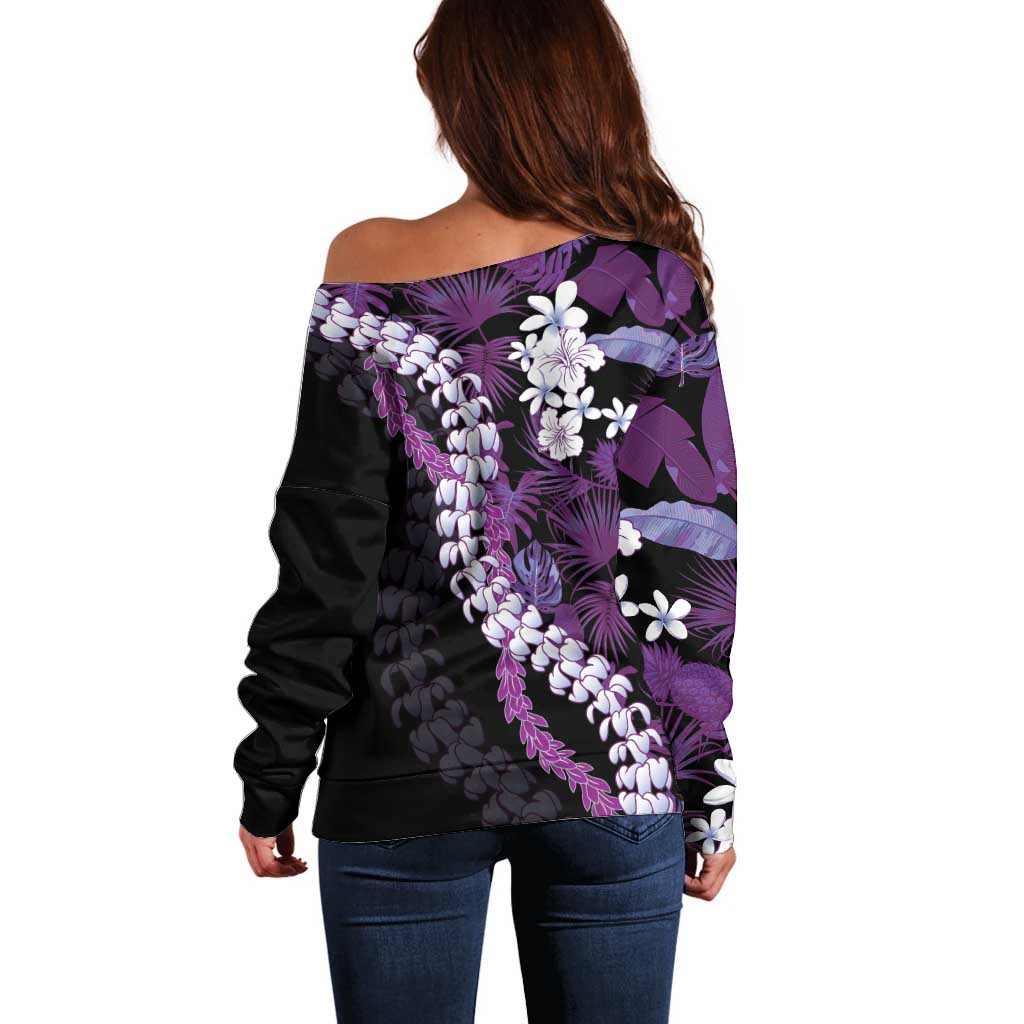 Poni Aloha Hawaii Lei Off Shoulder Sweater Tropical Flowers Elegant Vibe LT14 - Polynesian Pride