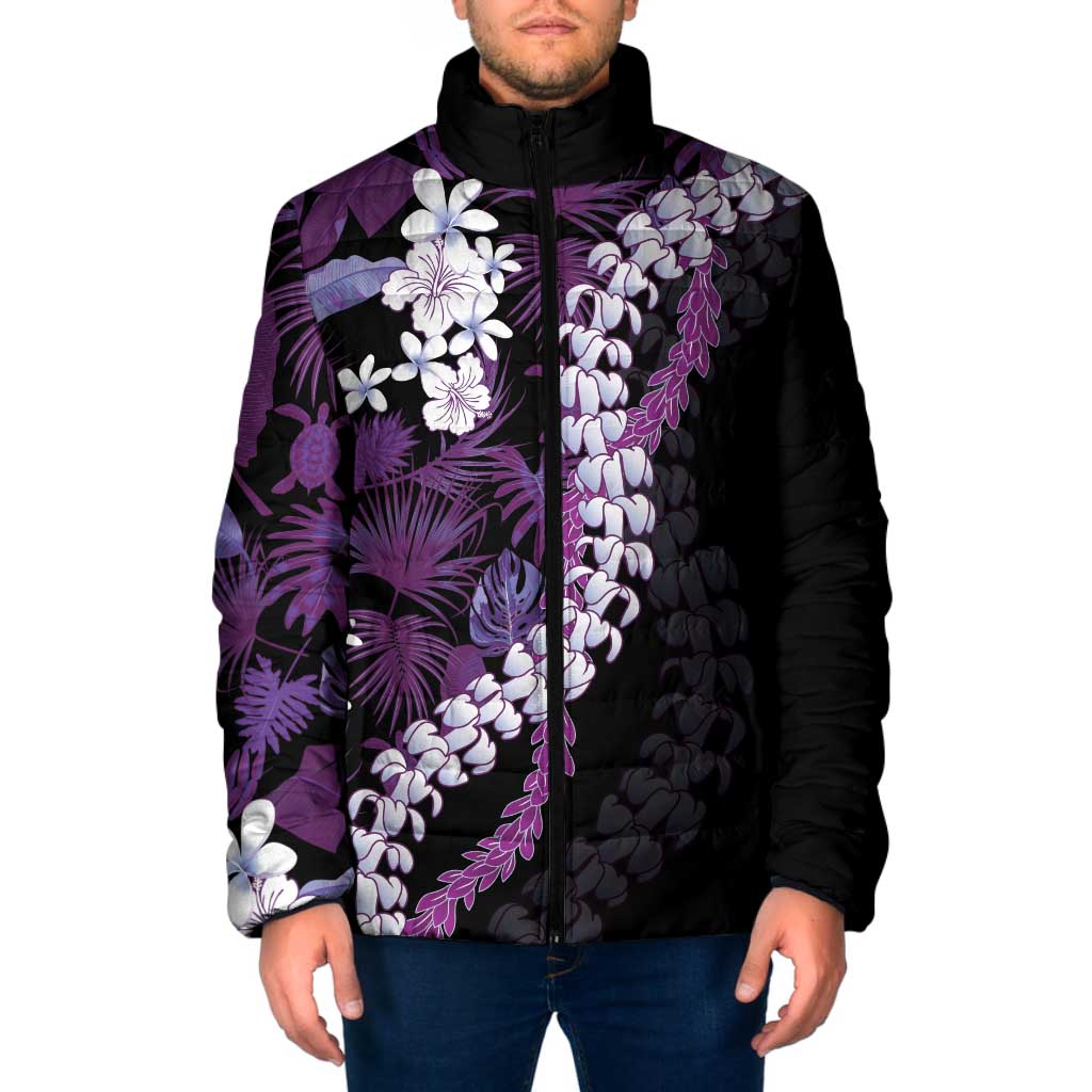 Poni Aloha Hawaii Lei Padded Jacket Tropical Flowers Elegant Vibe LT14 Men Purple - Polynesian Pride