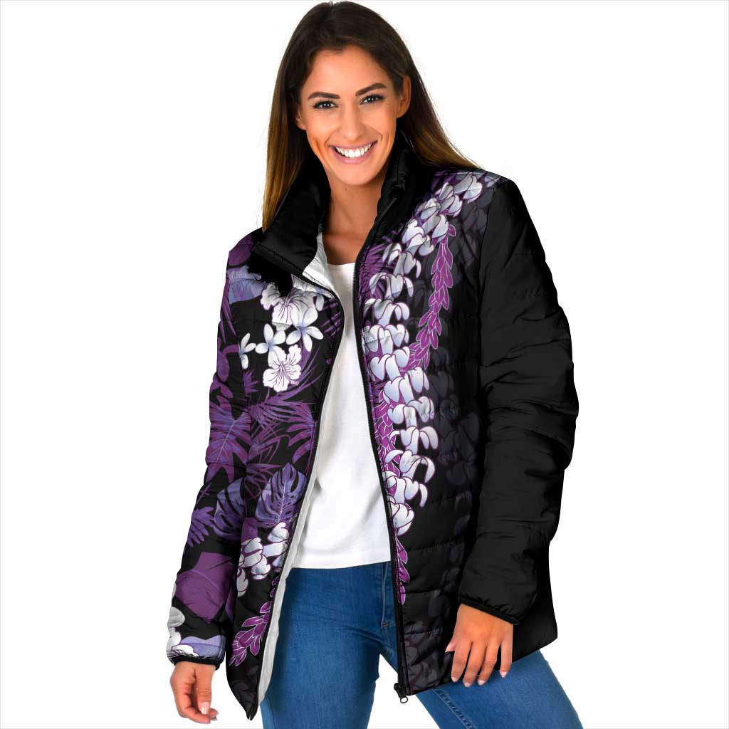 Poni Aloha Hawaii Lei Padded Jacket Tropical Flowers Elegant Vibe LT14 Women Purple - Polynesian Pride