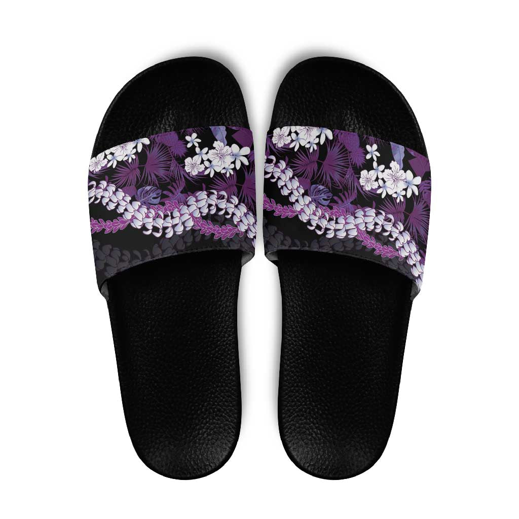 Poni Aloha Hawaii Lei Slide Sandals Tropical Flowers Elegant Vibe LT14 Purple - Polynesian Pride