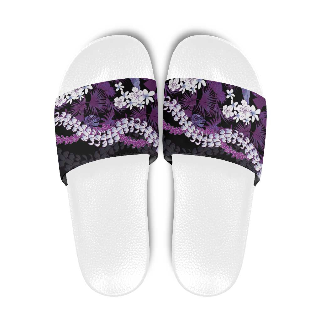 Poni Aloha Hawaii Lei Slide Sandals Tropical Flowers Elegant Vibe LT14 Purple - Polynesian Pride