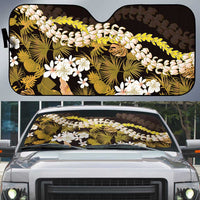 Kula Aloha Hawaii Lei Auto Sun Shade Tropical Flowers Elegant Vibe LT14 Gold - Polynesian Pride