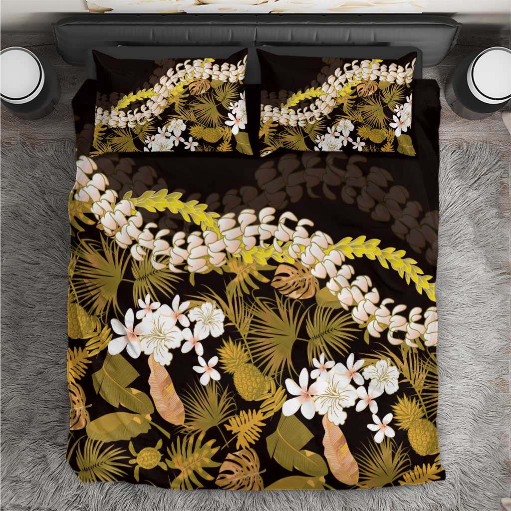 Kula Aloha Hawaii Lei Bedding Set Tropical Flowers Elegant Vibe LT14 Gold - Polynesian Pride