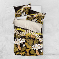 Kula Aloha Hawaii Lei Bedding Set Tropical Flowers Elegant Vibe LT14 US Twin 172cm x 218cm Gold - Polynesian Pride