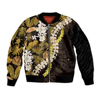 Kula Aloha Hawaii Lei Bomber Jacket Tropical Flowers Elegant Vibe LT14 Unisex Gold - Polynesian Pride