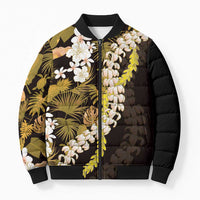 Kula Aloha Hawaii Lei Bomber Puffer Jacket Tropical Flowers Elegant Vibe LT14 Unisex Gold - Polynesian Pride