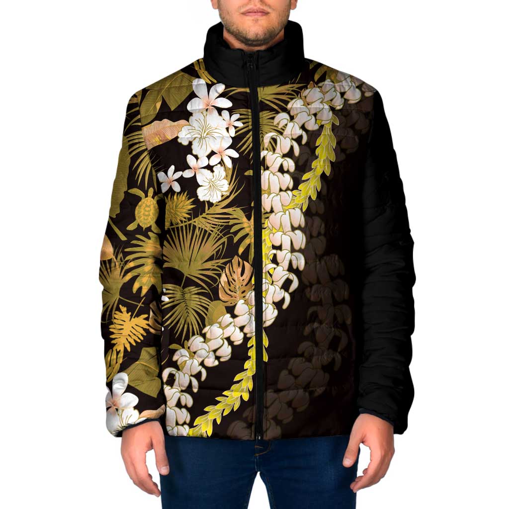Kula Aloha Hawaii Lei Padded Jacket Tropical Flowers Elegant Vibe LT14 Men Gold - Polynesian Pride