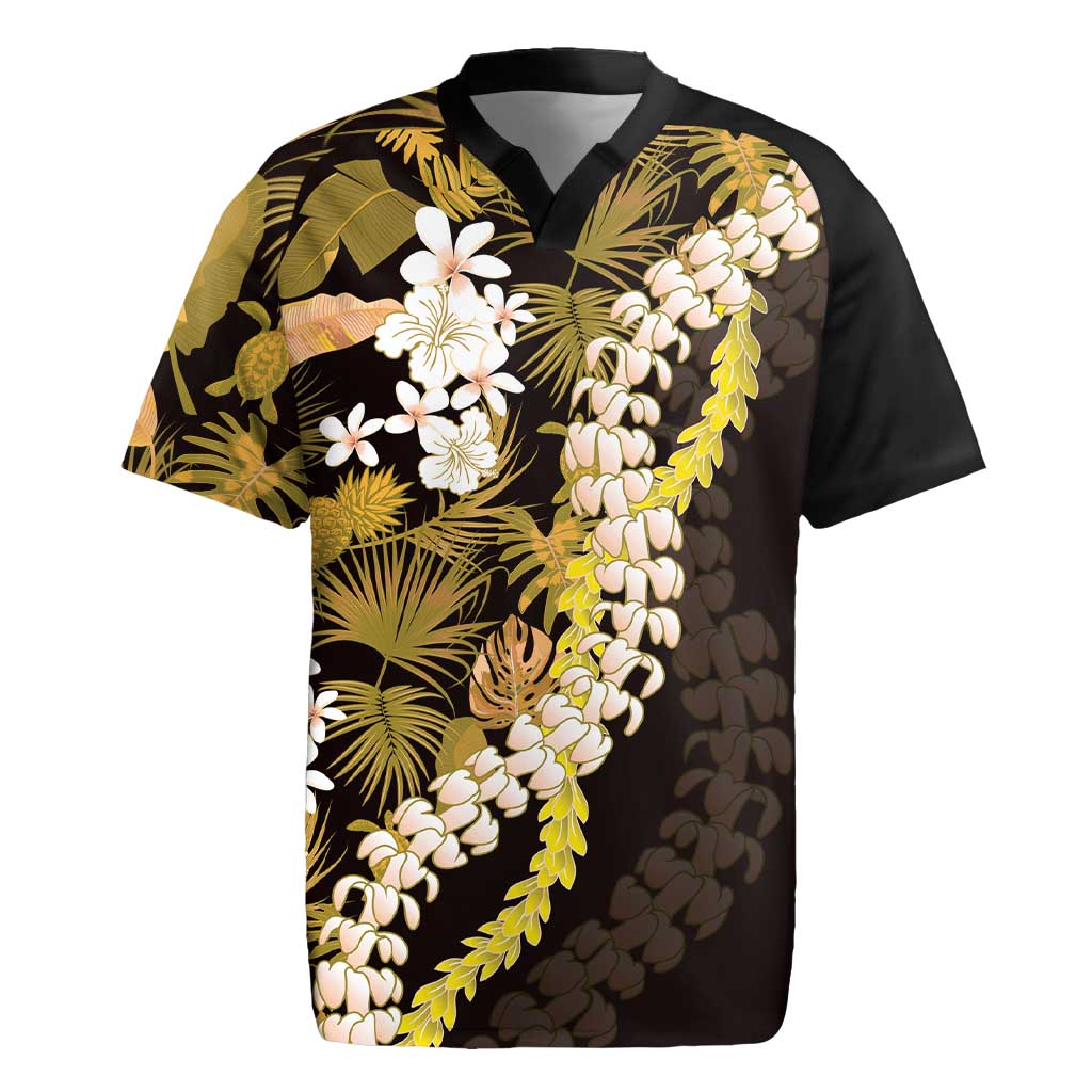 Kula Aloha Hawaii Lei Rugby Jersey Tropical Flowers Elegant Vibe LT14 Gold - Polynesian Pride