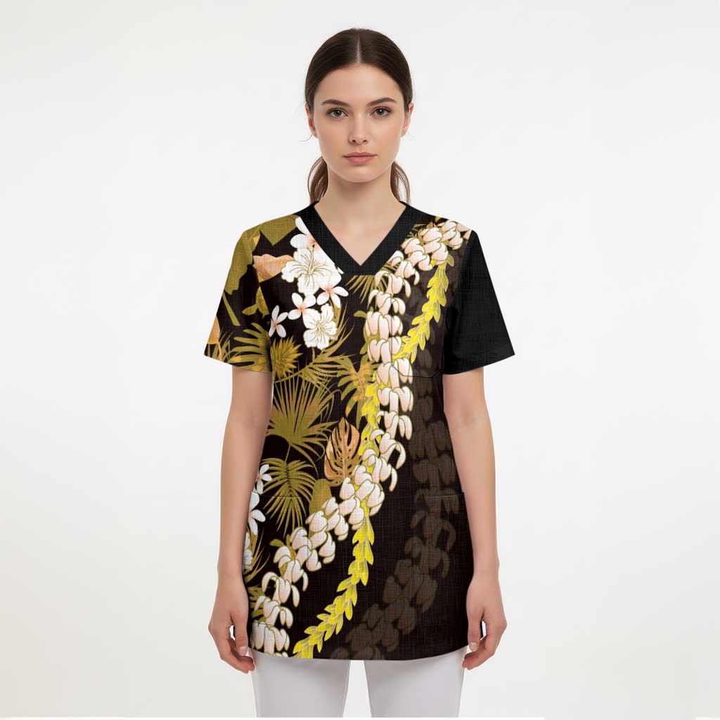 Kula Aloha Hawaii Lei Scrub Top Tropical Flowers Elegant Vibe LT14 - Polynesian Pride