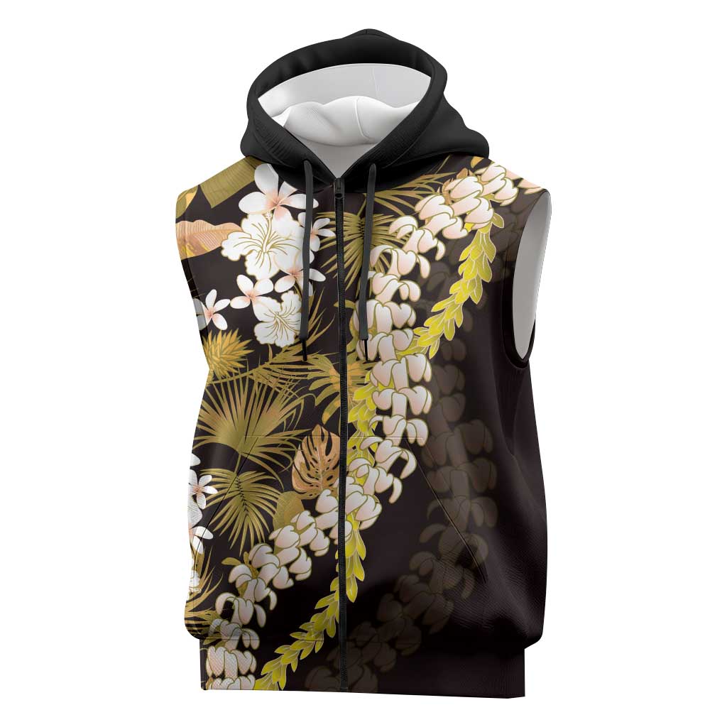 Kula Aloha Hawaii Lei Sleeveless Zip Hoodie Tropical Flowers Elegant Vibe LT14 Gold - Polynesian Pride