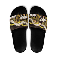 Kula Aloha Hawaii Lei Slide Sandals Tropical Flowers Elegant Vibe LT14 Gold - Polynesian Pride